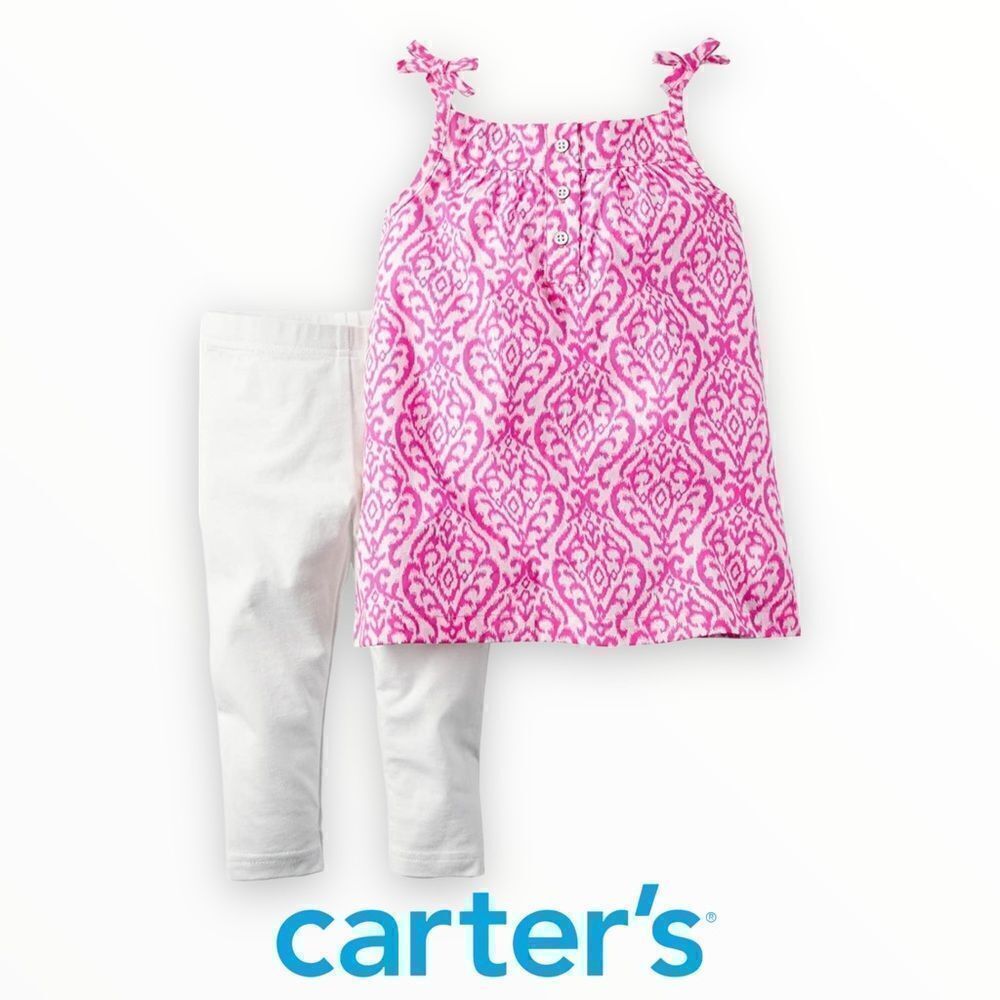 Carter’s Baby Girl Pink White Tunic Leggings Set NWT 6M
